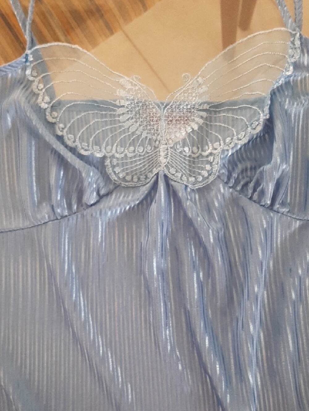 🦋COORD SET🦋BUTTERFLY Light Blue VINTAGE Negligee+Wrap Robe Self-Tie Belt Sz M - Picture 3 of 11